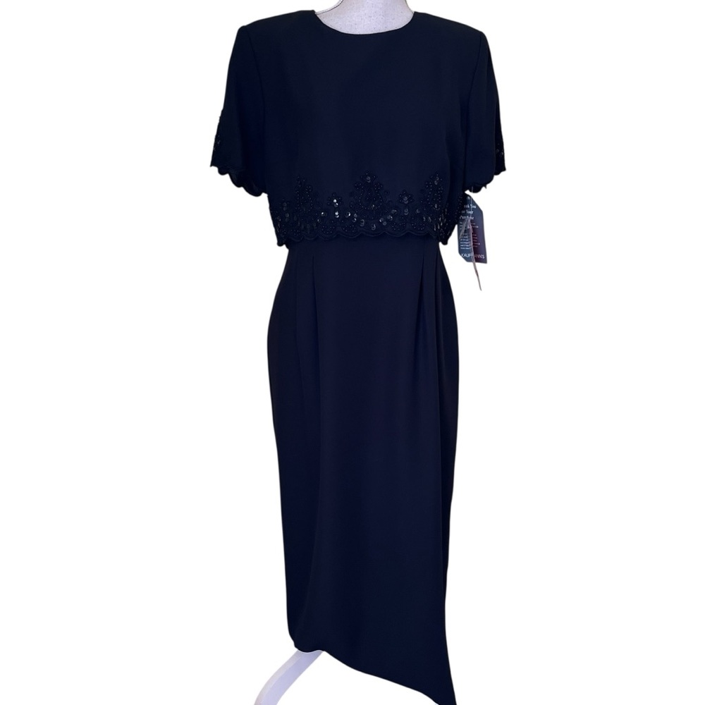 R&M Richards Vintage Black Popover Short Sleeve Maxi Dress with Bead/Sequin 12